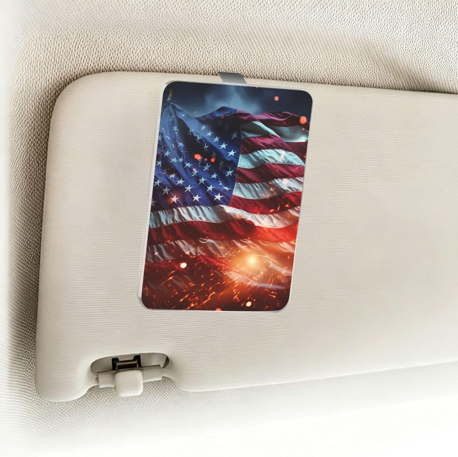 Fireworks American Flag Picture Holder Acrylic Car Visor Photo Clip