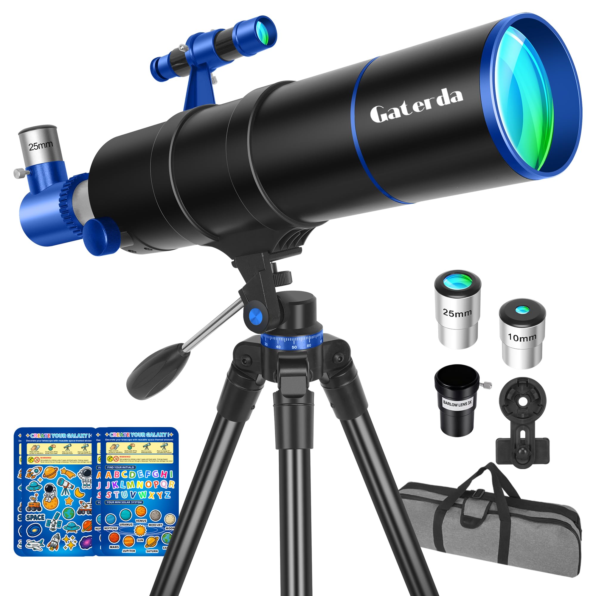 Télescope Astronomique Débutant 80/500mm - Avec Trépied, Adaptateur Smartphone, Sac à Dos - Pour Adultes Et Enfants - Observation Lune Et Planètes - 5