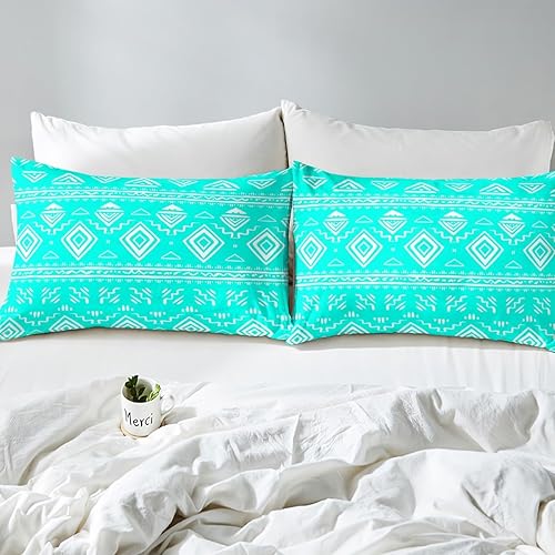 Miniatura 5 de Erosebridal Juego de sábanas aztecas turquesa, estilo bohemio occidental, color verde azulado, bohemio, geométrico, juego de ropa de cama