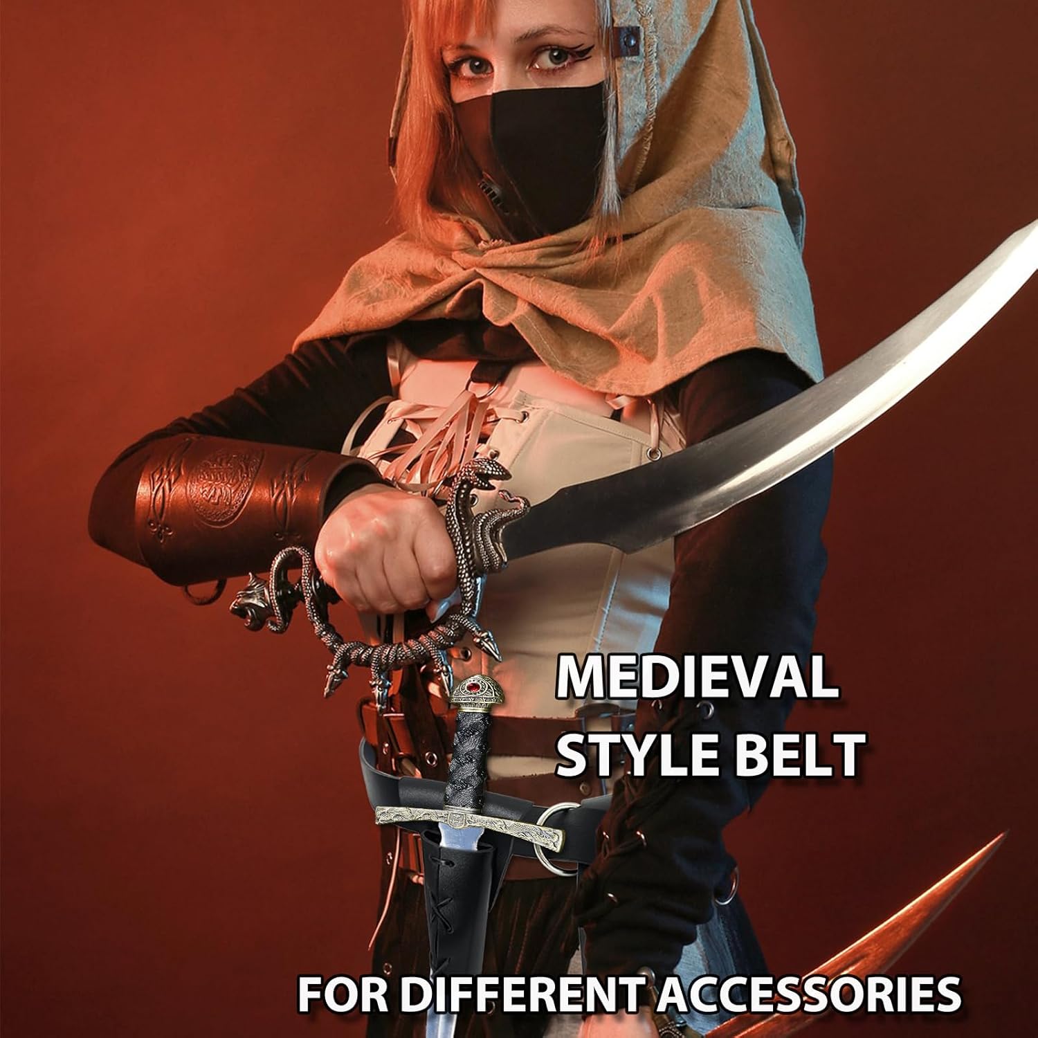 PU Leather Medieval Belt with Sword Frog Sword Holder BeltsHalloween Pirate Sword Belt with Sword Sheath Set of 2 - Image 5