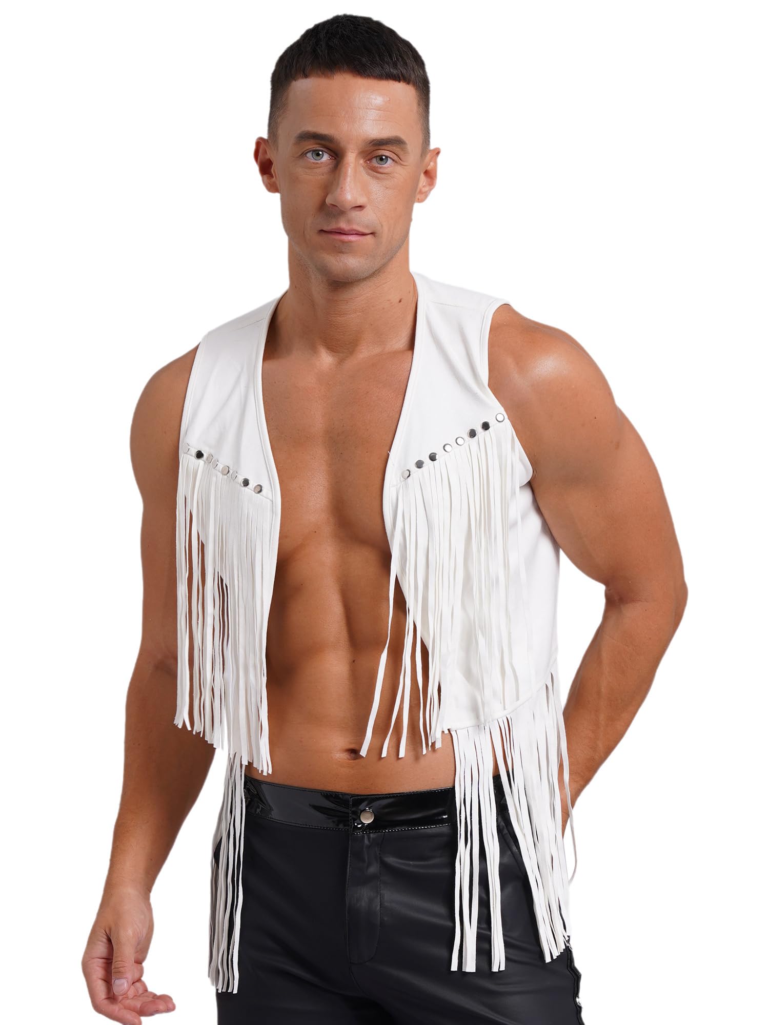 Amazon.co.jp: メンズ フリンジ ベスト フロントオープン コスプレ