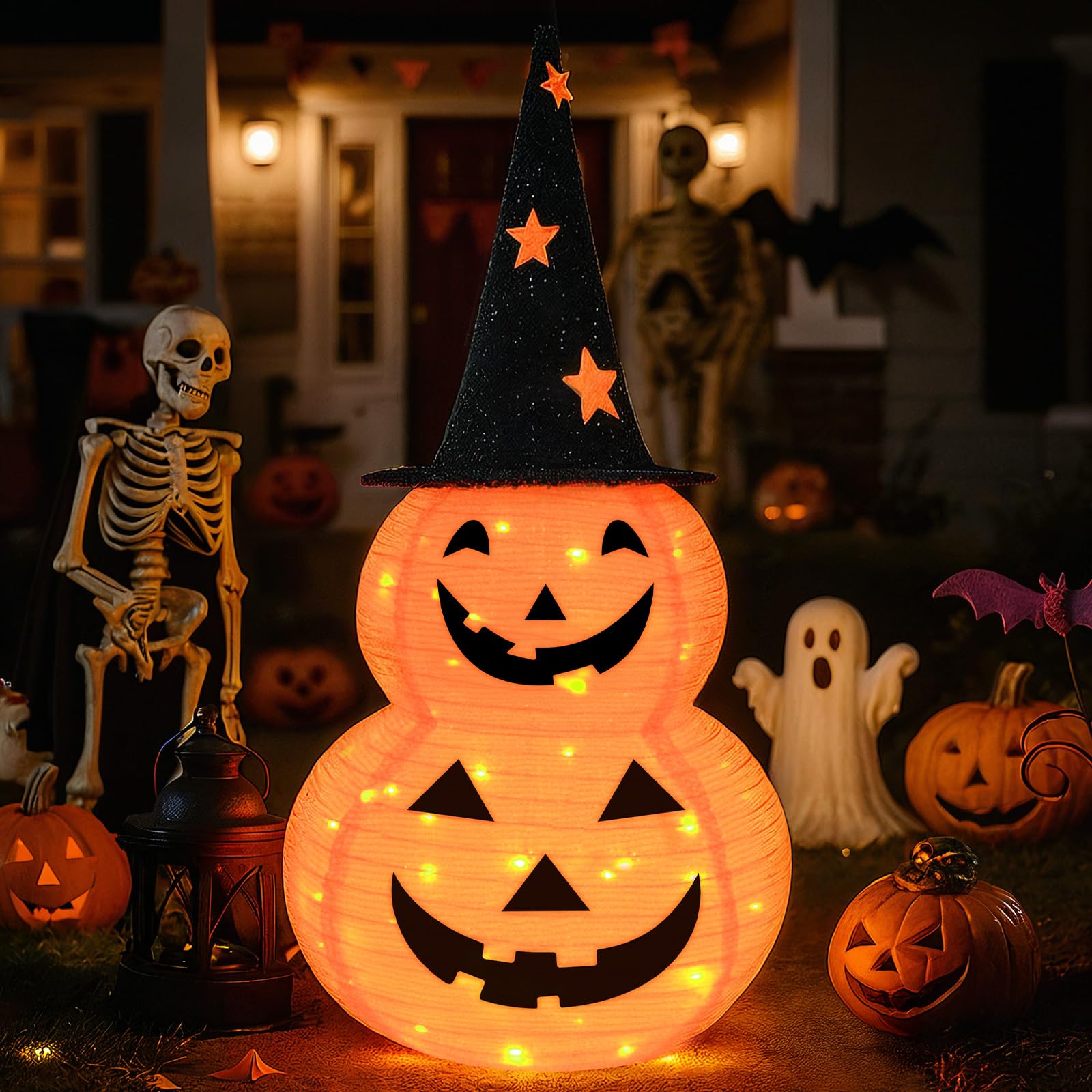 Dekoracje halloweenowe z motywem dyni, 8 trybów, na baterie, na Halloween, do domu, na imprezę, podwórko, ganek, Święto Dziękczynienia, jesienne dekoracje
