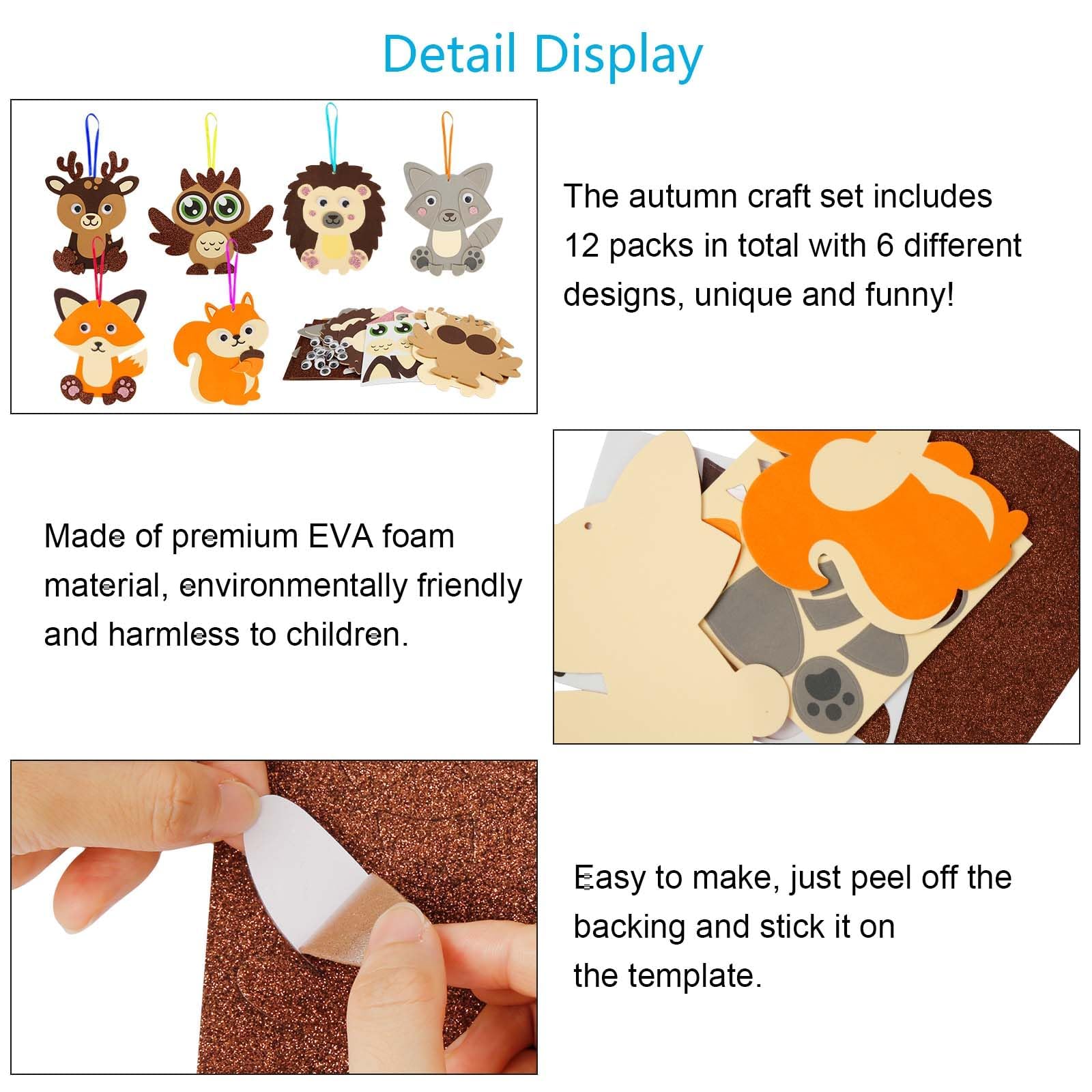 LAMEK 12 Kits Créatifs Automne Animaux En EVA – Renard, Cerf, Hibou, Hérisson – Bricolage Facile Pour Enfants Dès 3 Ans