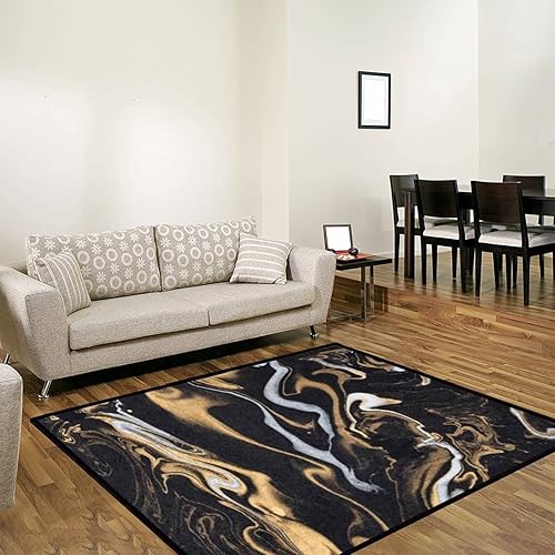 Miniatura 2 de Alfombra de papel de tinta de mármol con textura de mármol negro, plateado, dorado, suave, antideslizante, para interiores y exteriores, sala de