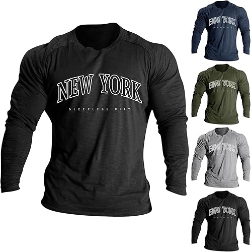 Miniatura 2 de Camisas para hombre, casuales, de manga larga, cuello redondo, térmicas, ajuste regular, camisetas atléticas de moda, auténticas y cómodas