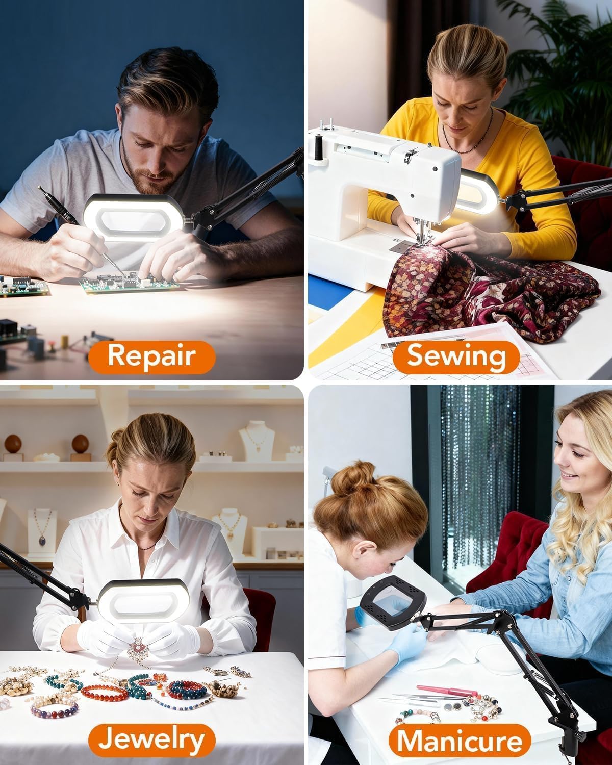 10X 30X Magnifying Glass with Light, Magnifying Lamp with Real Glass Square Lens, Stepless Dimming & 5 Color Modes, Magnifying Glass for Close Work, Crafts, Sewing, Repair & Reading