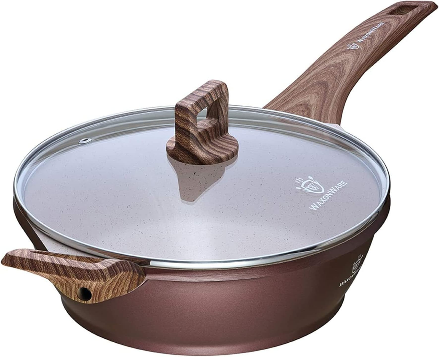WaxonWare 9.5 Inch Non Stick Frying Pan & Skillet With Glass Lid Coated With Marbellous (A 100% PFOA and APEO Free German Non-Stick Coating)