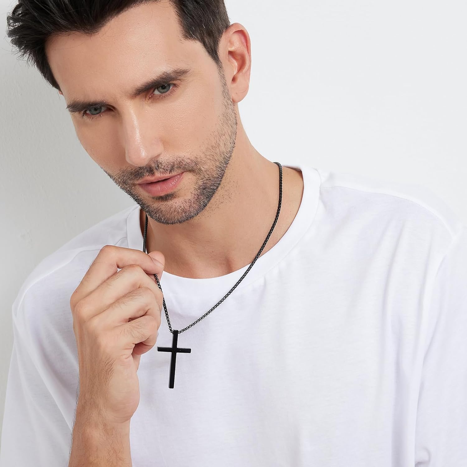 Men's Cross Necklace 316L Stainless Steel Large Heavy Cross Pendant for Men Polished Jewelry Rolo Chain with 22'' 24'' 26'' - Image 2