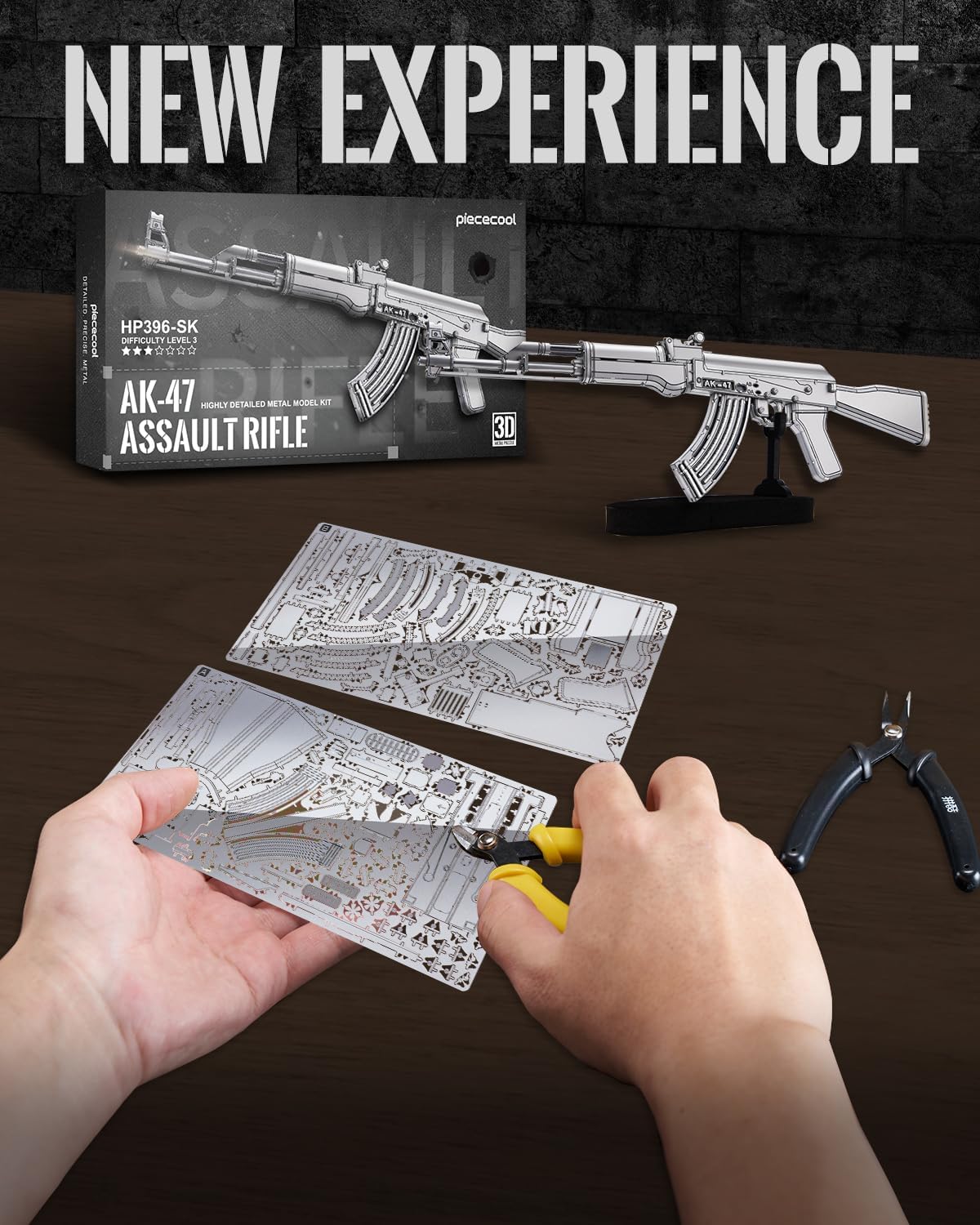 Piececool 3D Metal Puzzles for Adults, AK47 Assault Rifle Model Kits, Gun Model Building Kits Brain Teaser DIY Hobbies 3D Puzzles Christmas Birthday New Year Gifts