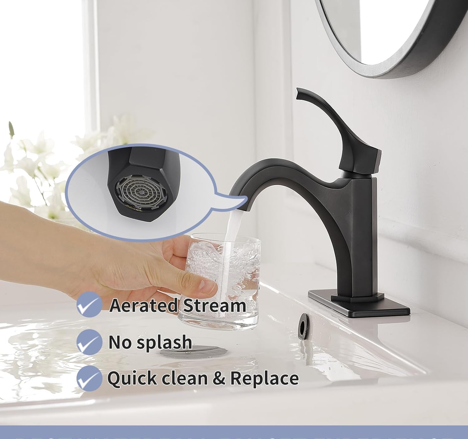 Bathroom Sink Faucet Single Hole Single Handle Bathroom Sink Faucet Deck Mount RV Lavatory Vanity Faucets with Deck Plate and Pop Up Drain Assembly, Black, Brass