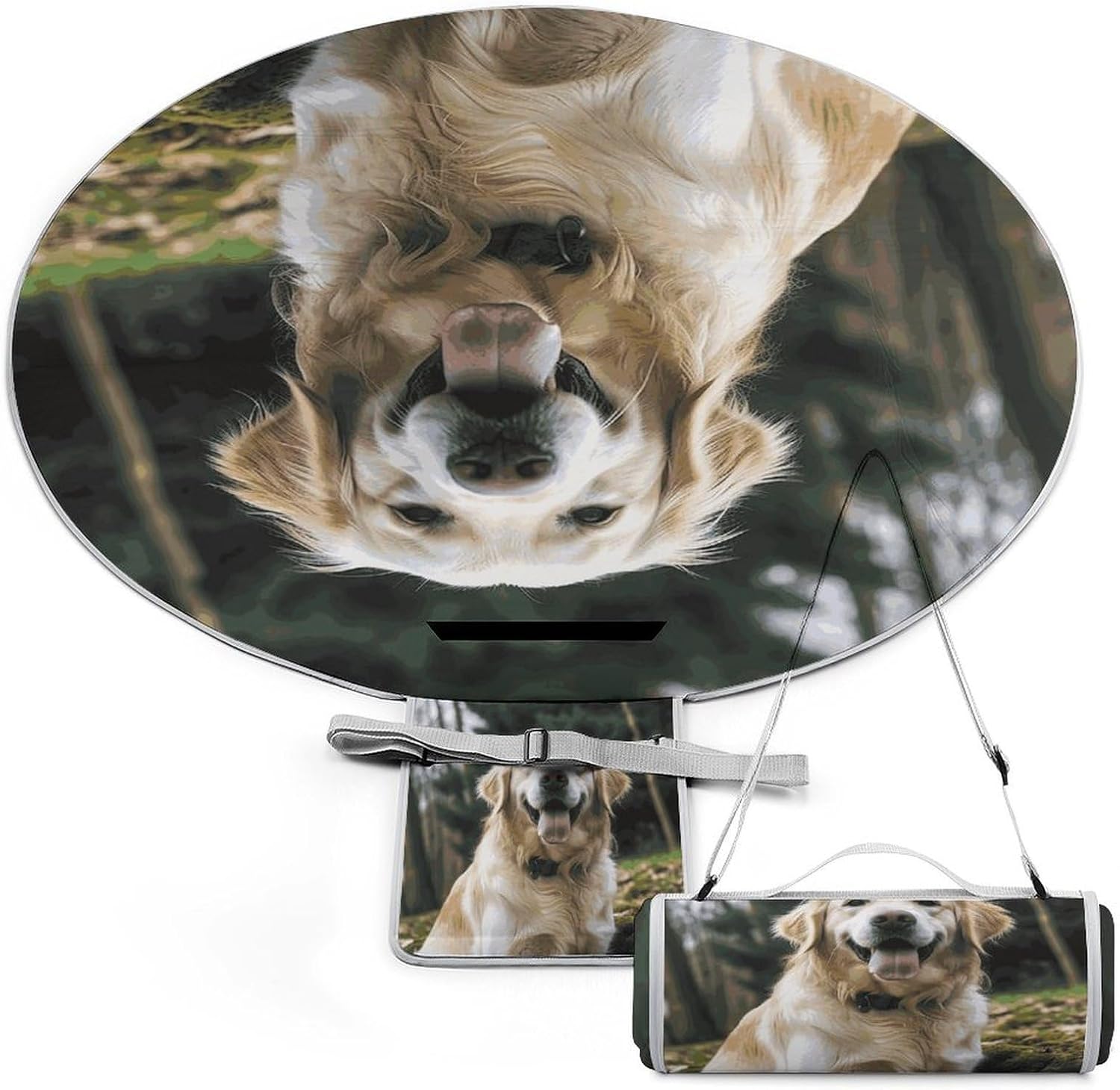 Funny Golden Retriever Picnic Mat Lightweight Waterproof Picnic Blankets Extra Large Picnic Outdoor Blankets Foldable Sandproof Beach Blanket for Park Beach Camping Courtyard 58.3''x58.3''