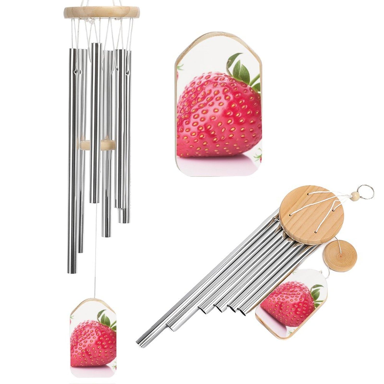 Strawberry Wind Chimes for Outside Memorial Gift Sympathy Wind Chimes Aluminum Tube Windchime with Hook Windbell for Outdoor Patio Garden Decor Housewarming Gift