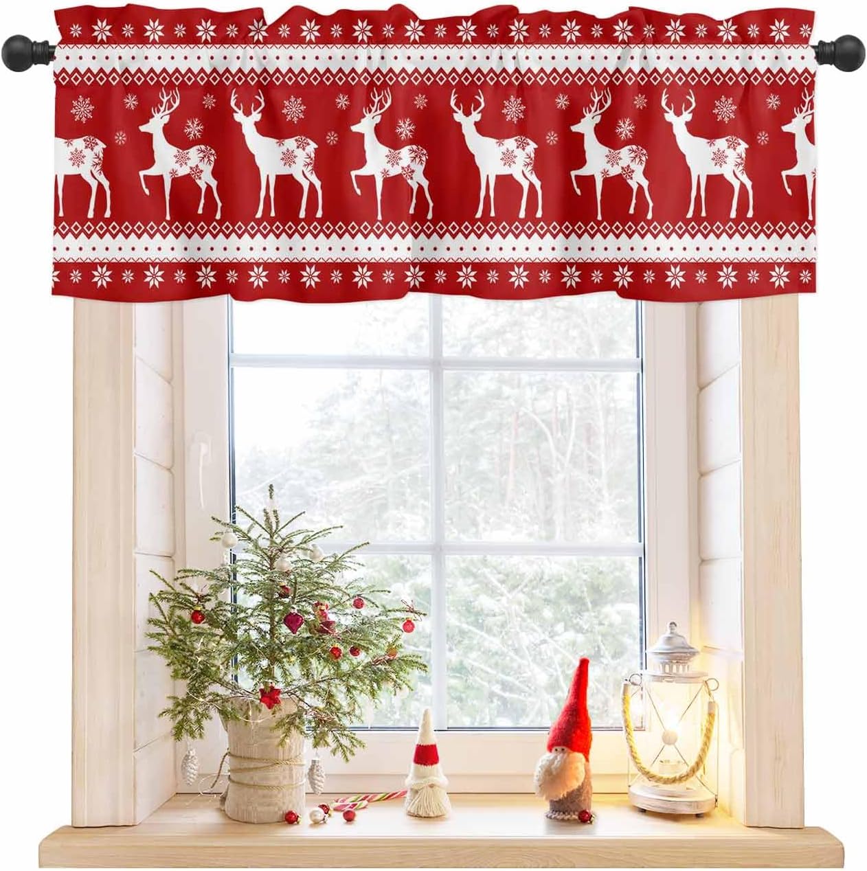 Christmas Valance Curtains for Kitchen Window Reindeer Deer