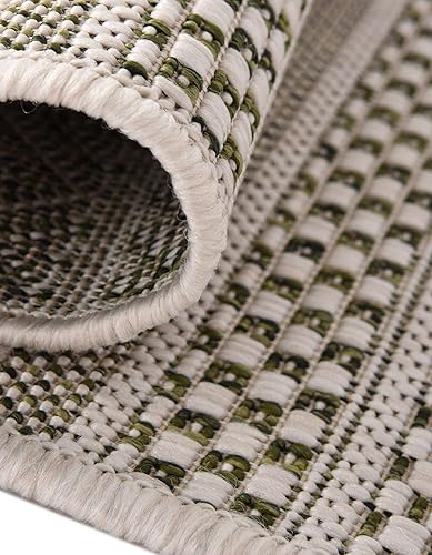 Miniatura 6 de Unique Loom Outdoor Striped Collection Alfombra de área - Maia (2' x 6' 1" camino, verdemarfil)