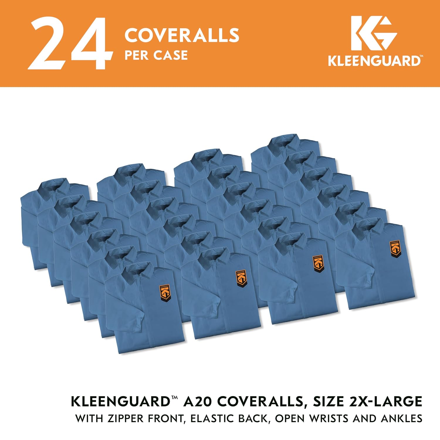 Kleenguard A20 Breathable Particle Protection Coveralls (58535), REFLEX Design, Zip Front, Blue, 2XL, 24 / Case