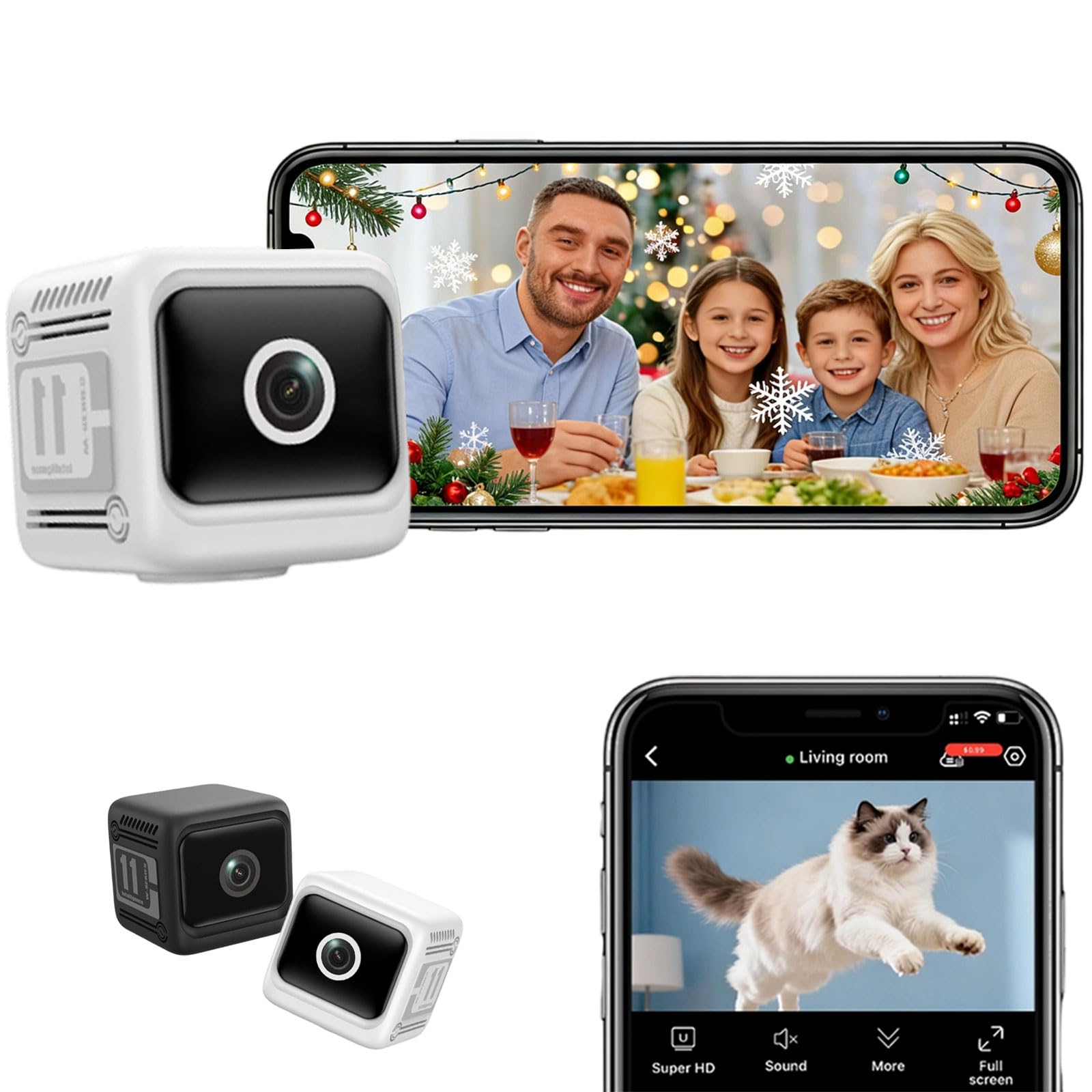 W11 Mini Wireless Security Camera, 1080p WiFi Hidden Cameras with Night Vision, App Control for Nanny/Camera Monitoring, Property Protection (White)