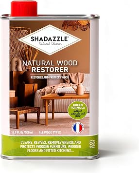 Shadazzle Natural Wood Restorer & Cleaner Eco-Friendly Multi-Surface Polish for All Types of Wood Revives Cabinets, Furniture, Wooden Floors & Kitchen Surfaces 16.9 fl oz 500 ml
