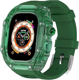 MGTCAR Kit de modificação Rm Capa transparente com pulseira, para Apple Watch Ultra 49 mm, capa totalmente transparente e conjunto de mod de pulseira, para iwatch 8 7 6 5 4 SE
