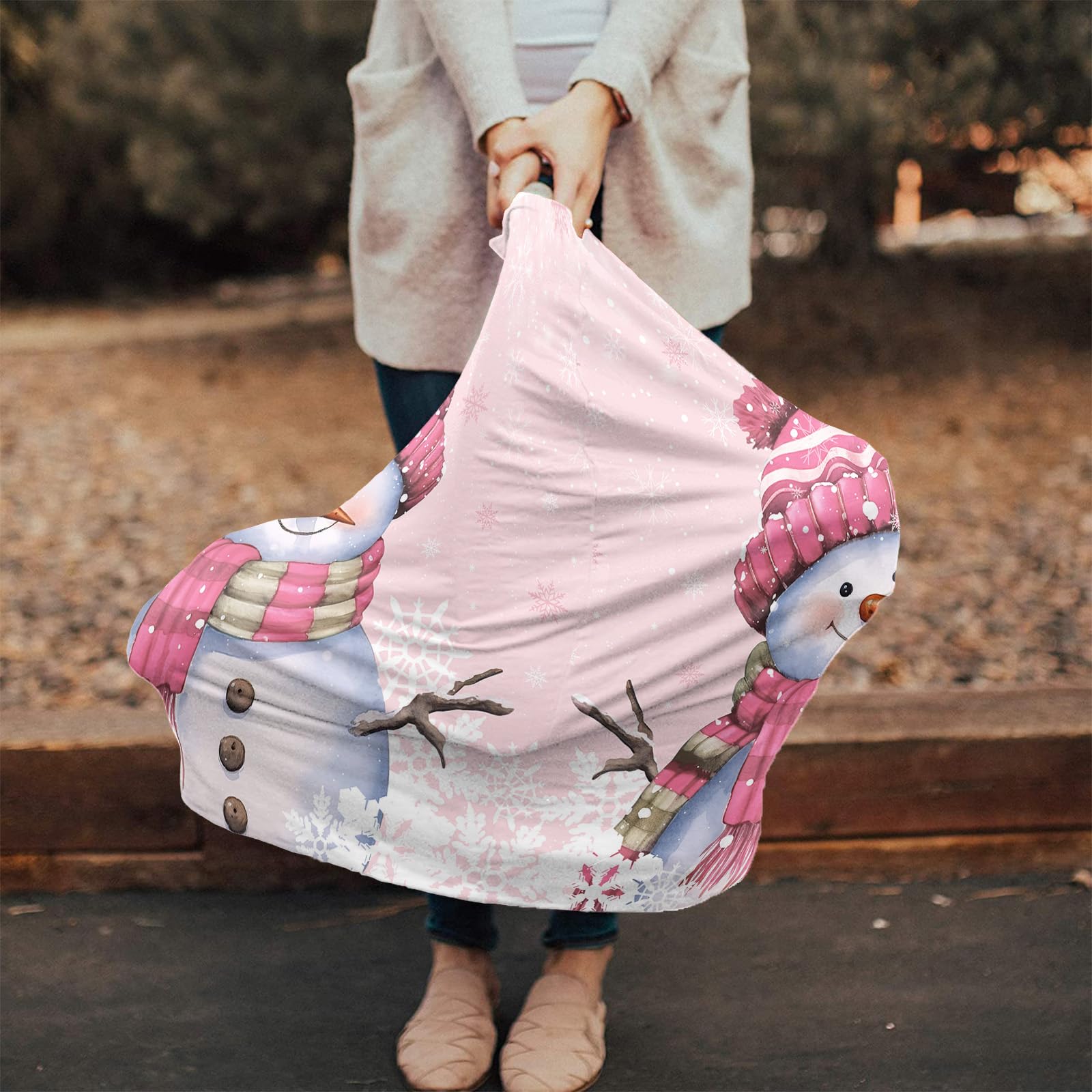 Nursing Cover for Breastfeeding Scarf, Pink Christmas Snowman Snowflake Baby Car Covers Super Soft Multi Use for Canopy Shopping Cart Cover Blanket Stroller Cover