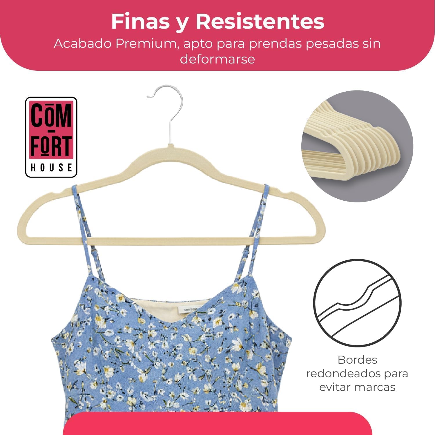 COM-FORT HOUSE Perchas de Terciopelo Antideslizantes Pack 100 – Beige – Ultrafinas Ahorra Espacio – Gancho Giratorio 360° – Perchas para Ropa, Trajes, Vestidos y Camisas