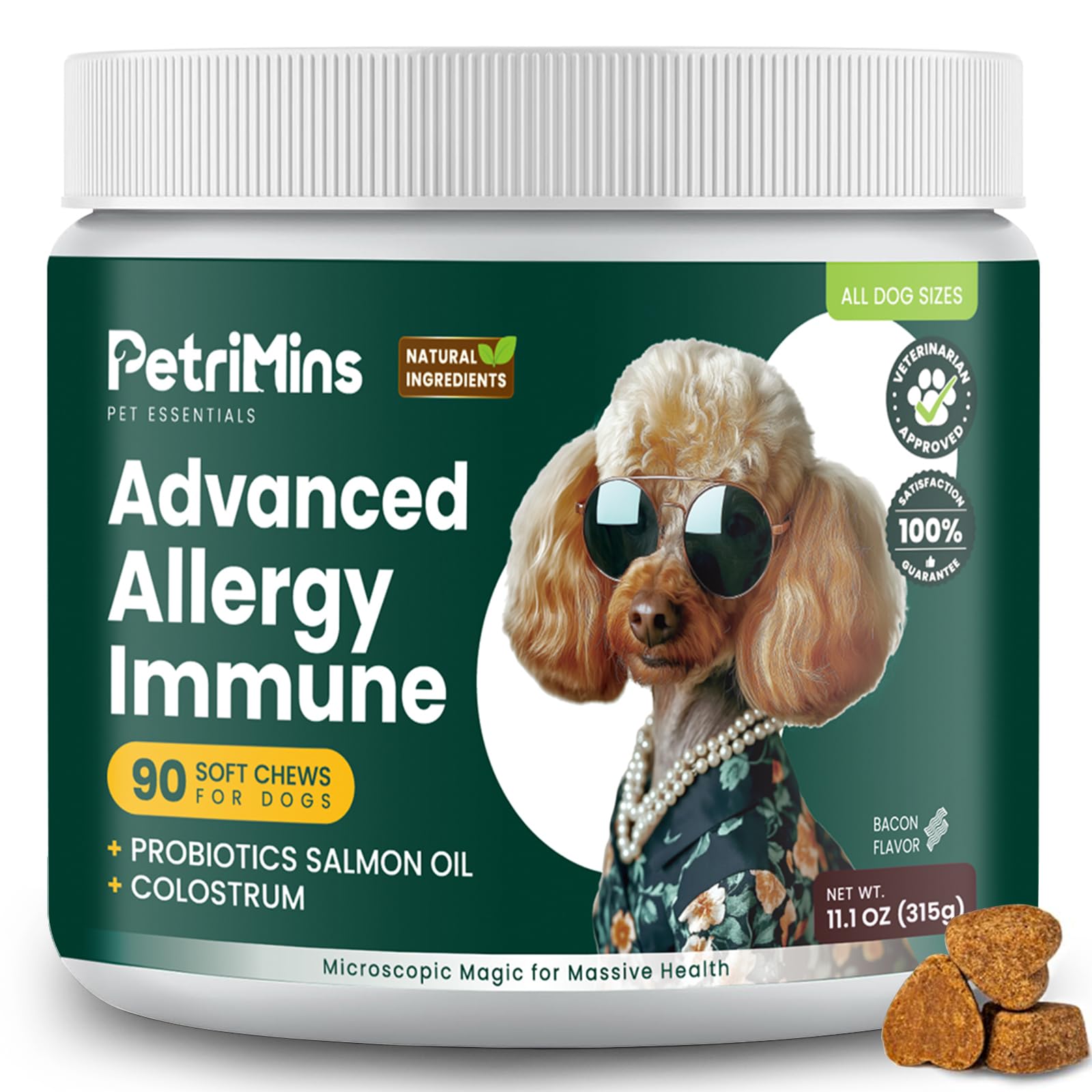 PetriMins Advanced Allergy Immune Itch Relief for Dogs, Itching Skin Relief & Seasonal Allergies with Dog Probiotics, Astragalus Root & Mushroom,