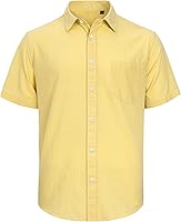 Vista 43 de J.VER Camisas de manga corta de lino y algodón para hombre, estilo informal, ligeras, con botones, para vacaciones, playa y verano, con bolsillo