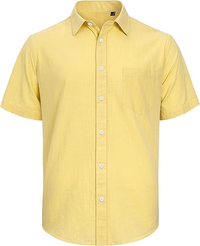 Miniatura 43 de J.VER Camisas de manga corta de lino y algodón para hombre, estilo informal, ligeras, con botones, para vacaciones, playa y verano, con bolsillo