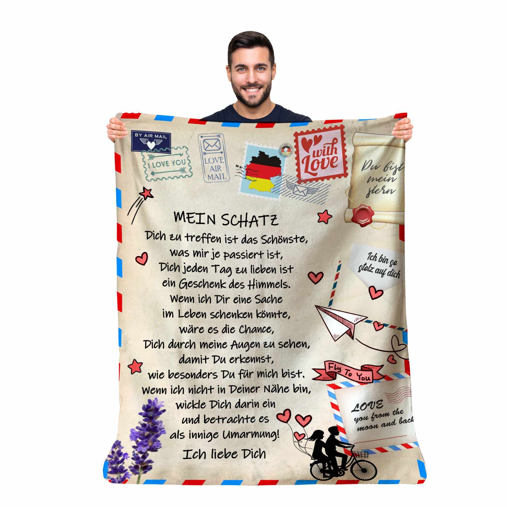 Cute personalised fleece blanket to give to your wife partner, original and practical gift idea for birthday, Christmas, Valentine's Day