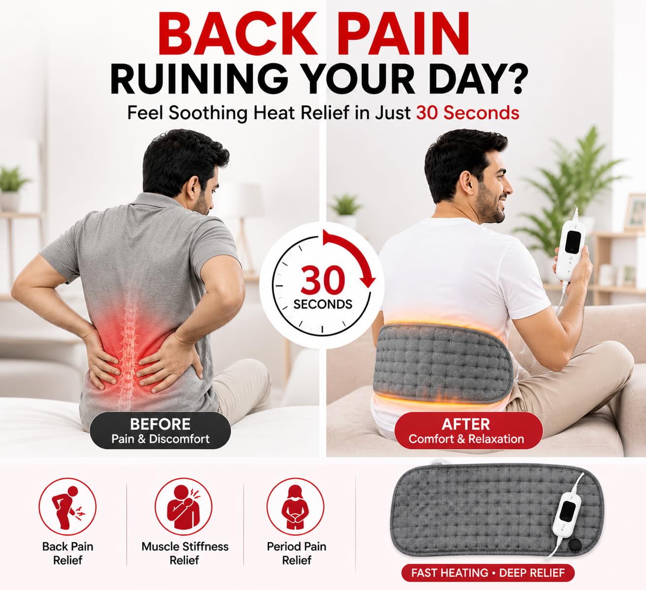 Meditive Orthopedic Electric Heating Pad for Pain Relief – Ultra Soft Material with Fast Heating Technology Heating belt for Back