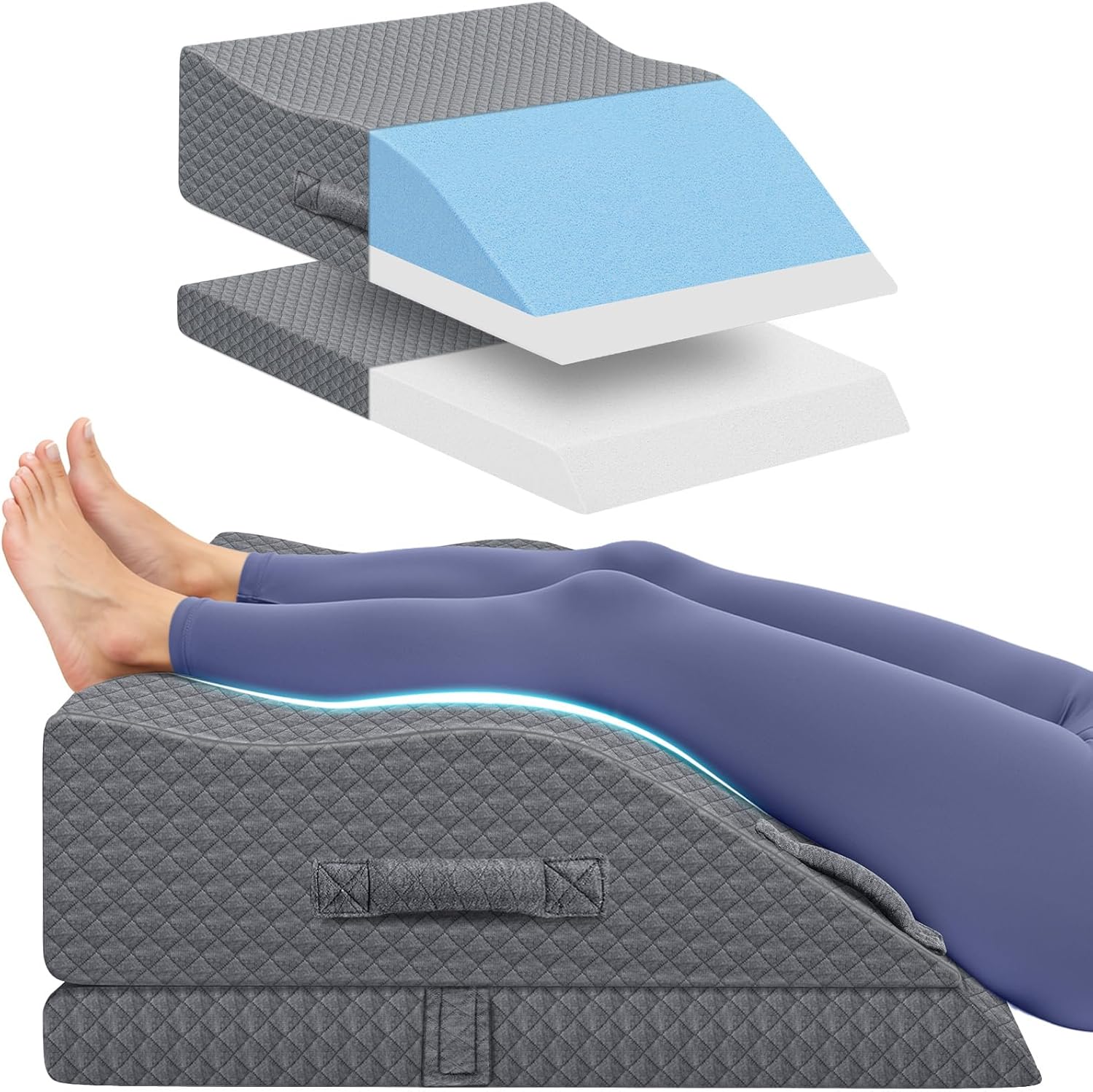 Elevation Pillows for Leg After Surgery, Memory Foam Adjustable Wedge Pillow for Injury or Rest, Ankle Pillow for Sleeping Blood Circulation Grey/Double Leg