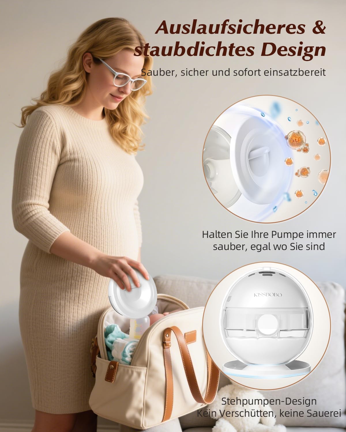 KISSBOBO K6 Milchpumpe Elektrisch Doppel,19 Stufen 4 Modi,280mmHg Starke Saugleistung elektrische milchpumpe freihändig,Schmerzfreie elektrisch tragbar(Weiß 2 Stück)