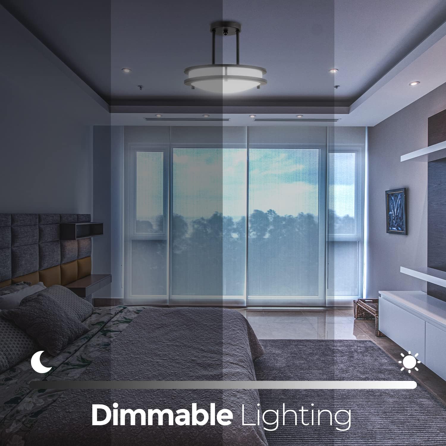 Diodesy- Semi Flush Mount Ceiling Double Ring Light Fixture 12 Inch 15W 3000K/4000K/5000K Color Selectable 1050 Lumens LED Pendant Dual Band Trim Oil Rubbed Bronze Finish for Kitchen Bedroom Hallway