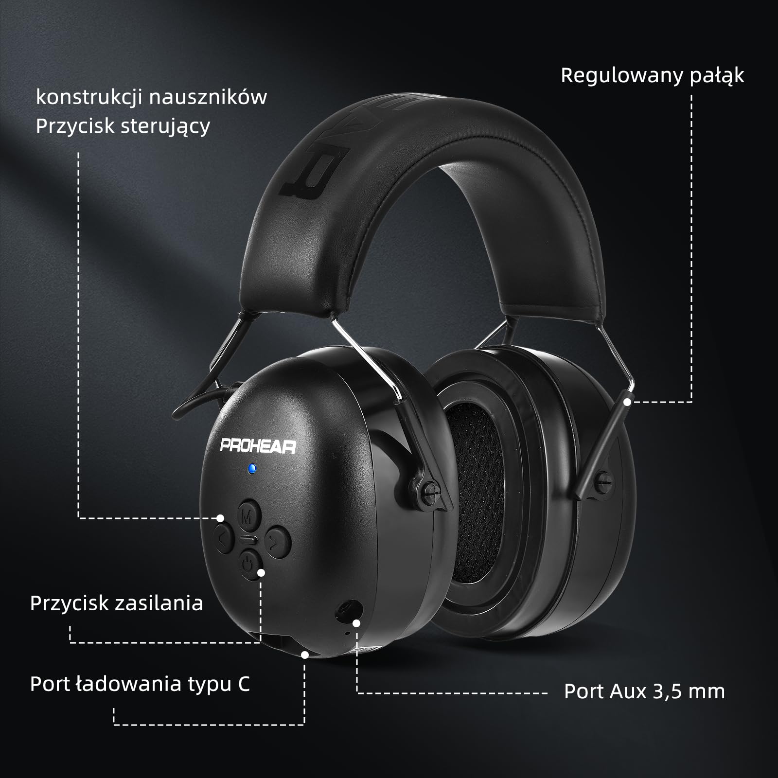 PROHEAR 037 Ochrona słuchu z Bluetooth, technologia BT 5.3, słuchawki z wbudowanym mikrofonem i redukcją hałasu, do koszenia i intensywnych aktywności rekreacyjnych, SNR 30 dB, NRR25dB