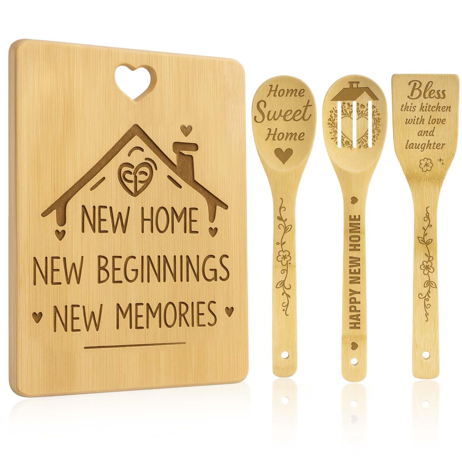 New Home Gifts - House Warming Gift Cutting Chopping Board Set, Practical Housewarming Kitchen Gifts with Sweet Wishes for Best Friend Couple Family, Ideas Kitchen Housewarming Gifts for New House — image 1