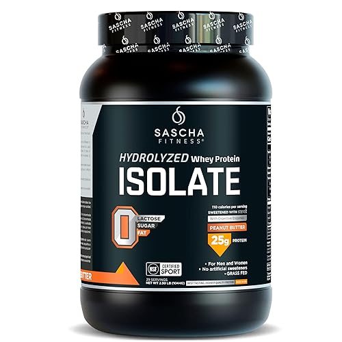 SASCHA FITNESS Hydrolyzed Whey Protein Isolate,100% Grass-Fed (2.3 Pounds, Peanut Butter)