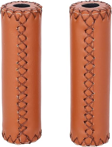 1 par de agarres de manillar de bicicleta de cuero artificial retro de tres colores con costura cosida a mano manija de bicicleta empuñaduras