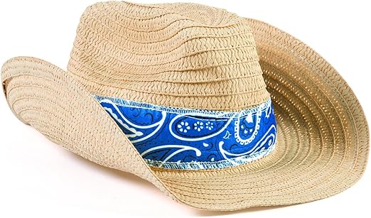 Fun Express Cowboy Hat For Men & Women - Set of 12 Hand Washable Cowboy Hats with Blue Bandana - Perfect for Western-Themed Events And For Parties of Any Size - Premium Quality, Comfortable & Durable