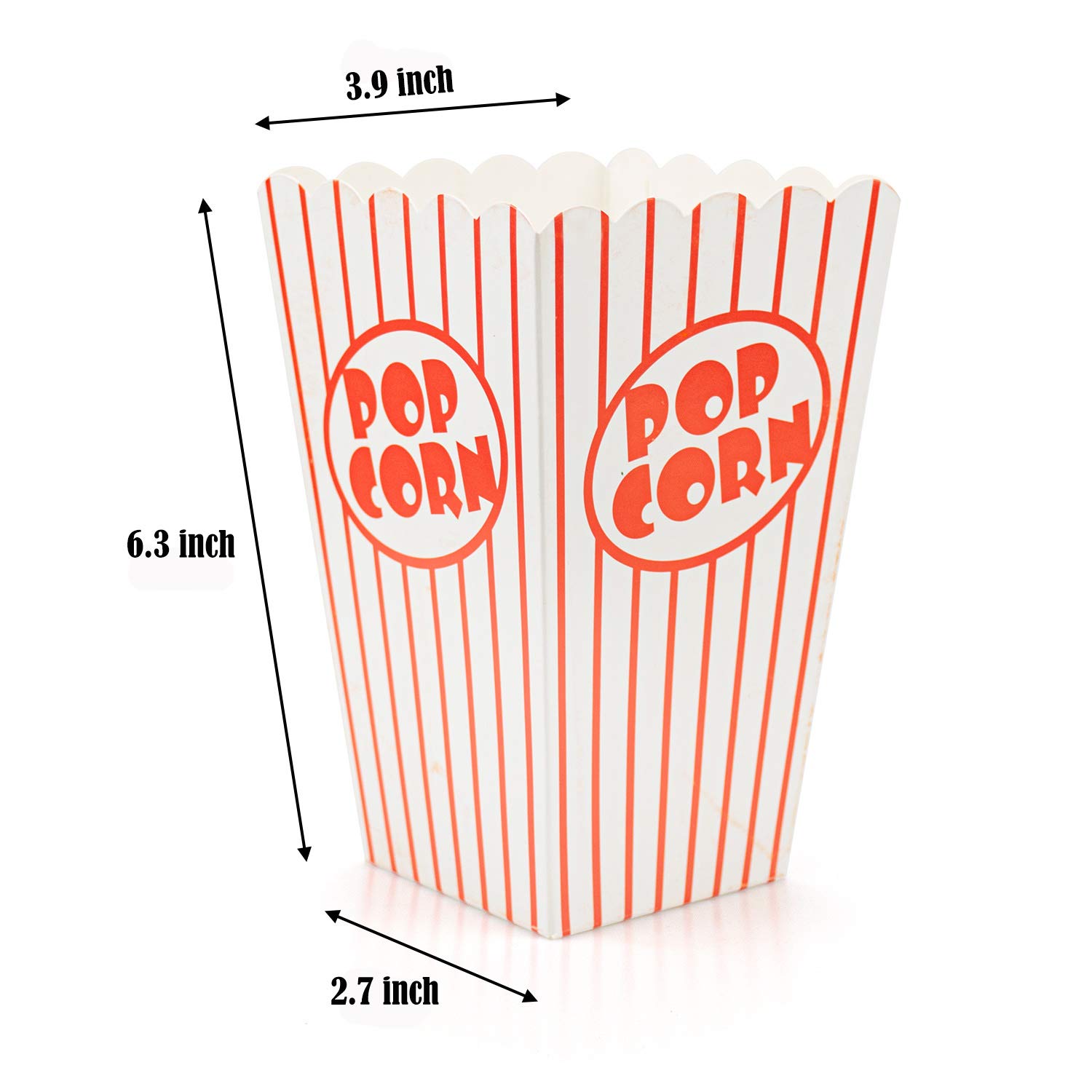 Tebery 100 Pack OpenTop Popcorn Box, Popcorn Favor Boxes, Striped Paper Candy Container for
