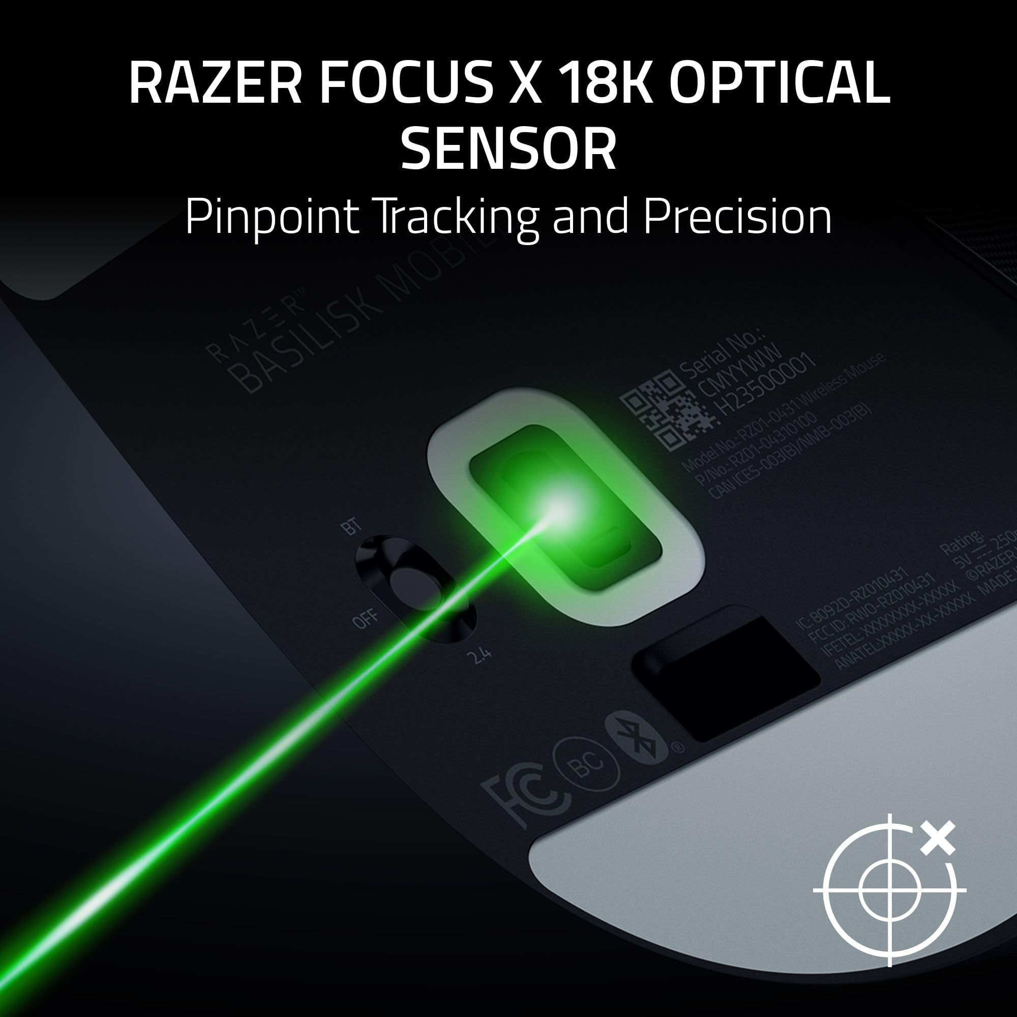 Razer Basilisk Mobile - Petite souris de jeu sans fil ergonomique et portable - AI Prompt Master - Focus X 18K Sensor (Connectivité Tri-Mode, jusqu'à 105 heures, Mouse Switches Gen-3) Noir
