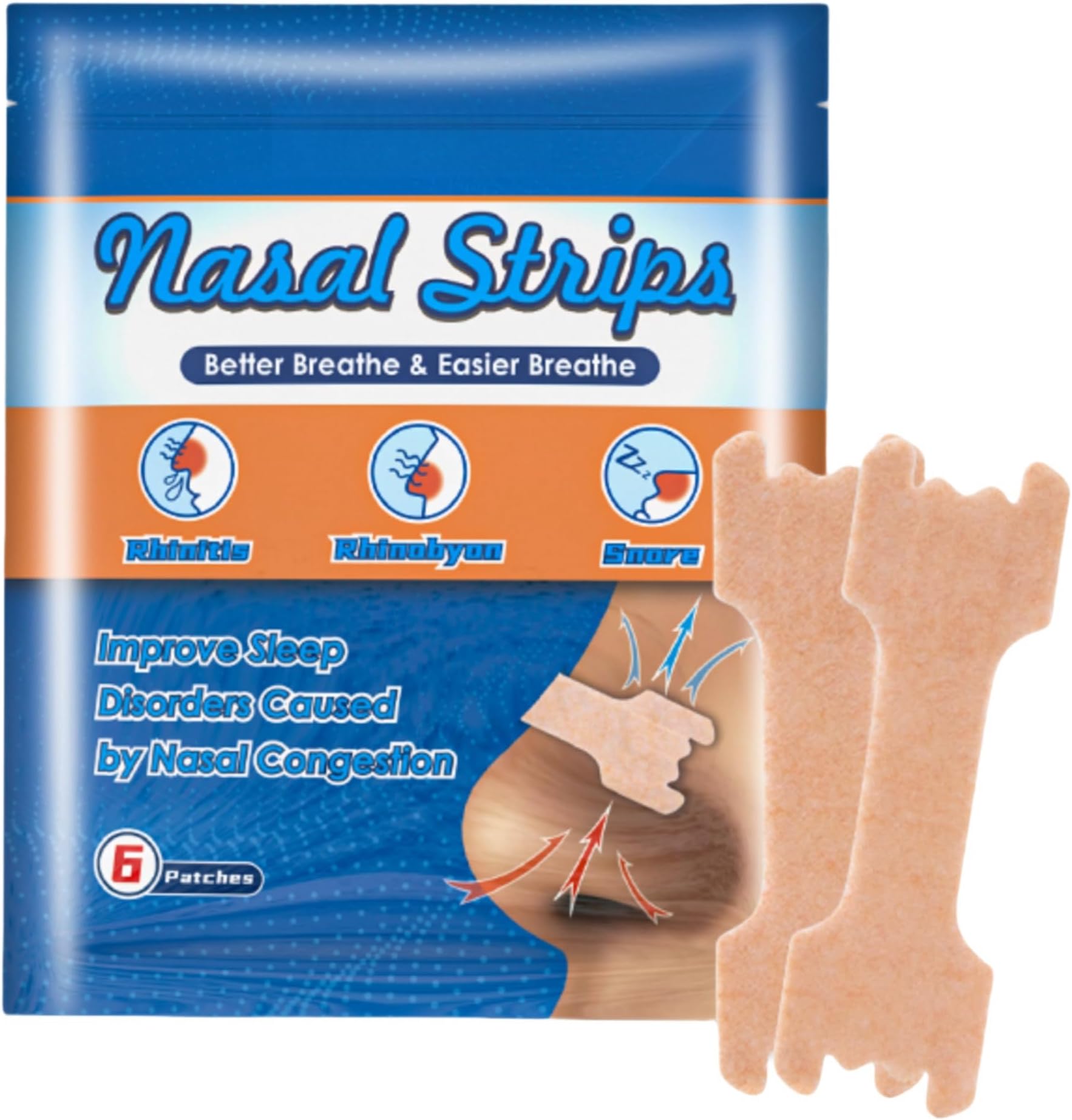 HONPOLONasal Strips - 6 Pack, Anti-Snoring Solution for Better Breathing, Relieves Nasal Congestion and Stuffiness, Improves Airflow, Comfortable and Gentle Adhesive, Ideal for Sleep and Exercise