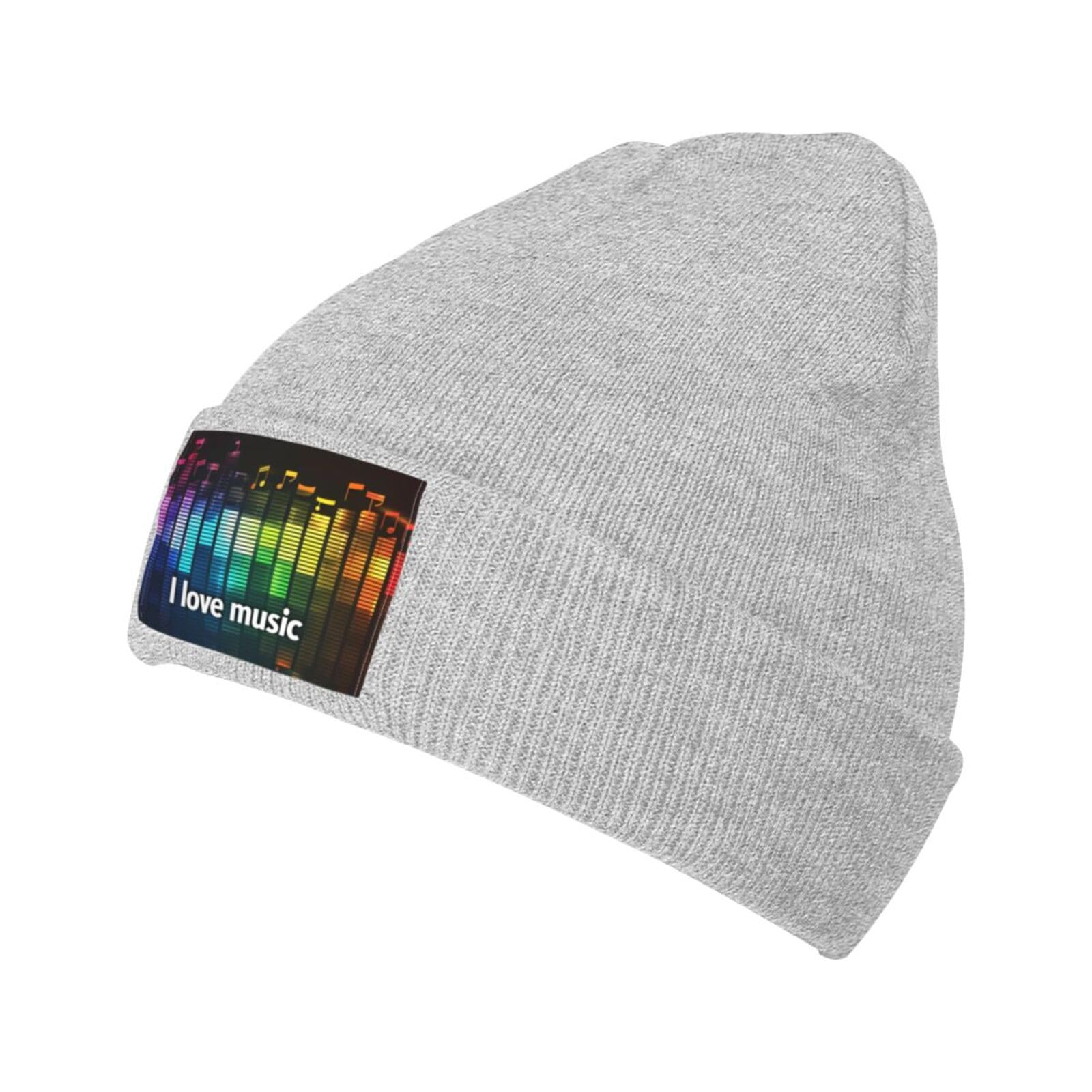 DRGFCXE I Love Music Winter Beanie Hats for Men Women Knit Hat Cap Warm Winter Hats Acrylic Knit Cuffed Beanie Cap Beanies Winter Warm Hats Grey
