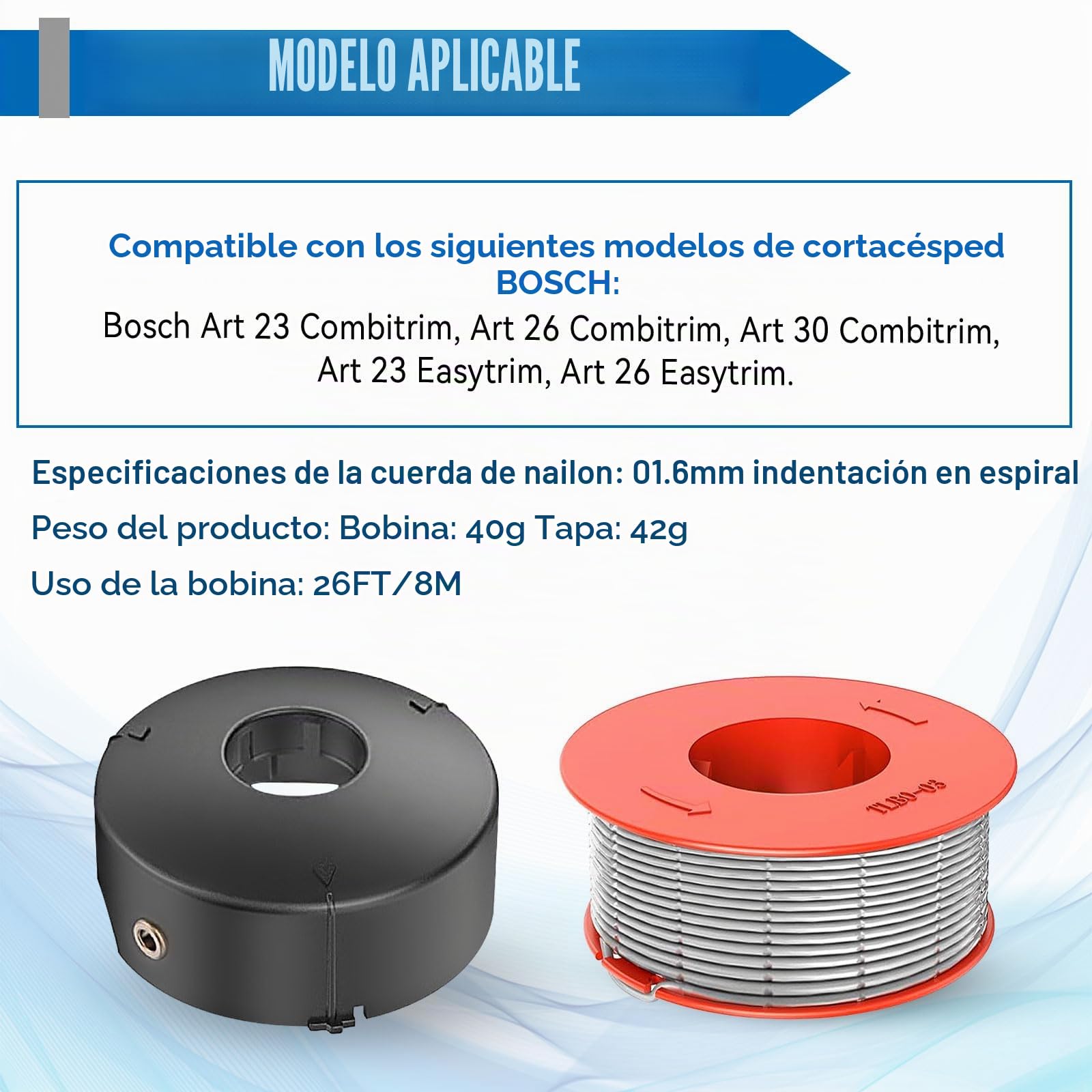 3 piezas de bobina de repuesto para desbrozadora compatible con F016800175, bobina de nylon de alimentación automática con F016L71088 para Bosch Art 23 26 30 Combitrim, Art 23 26 Easytrim, 1,6