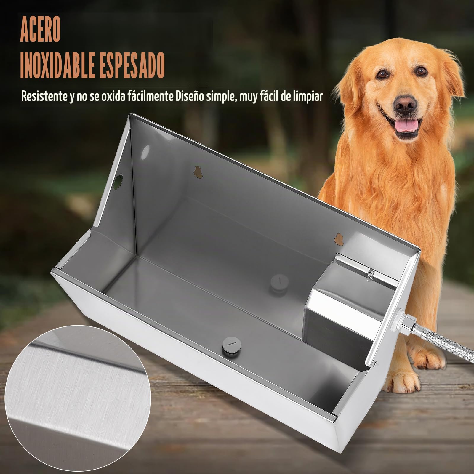 Dispensador automático de agua para perros de 7 l, bebedero de agua para exteriores, acero inoxidable 304, llenado automático para mascotas