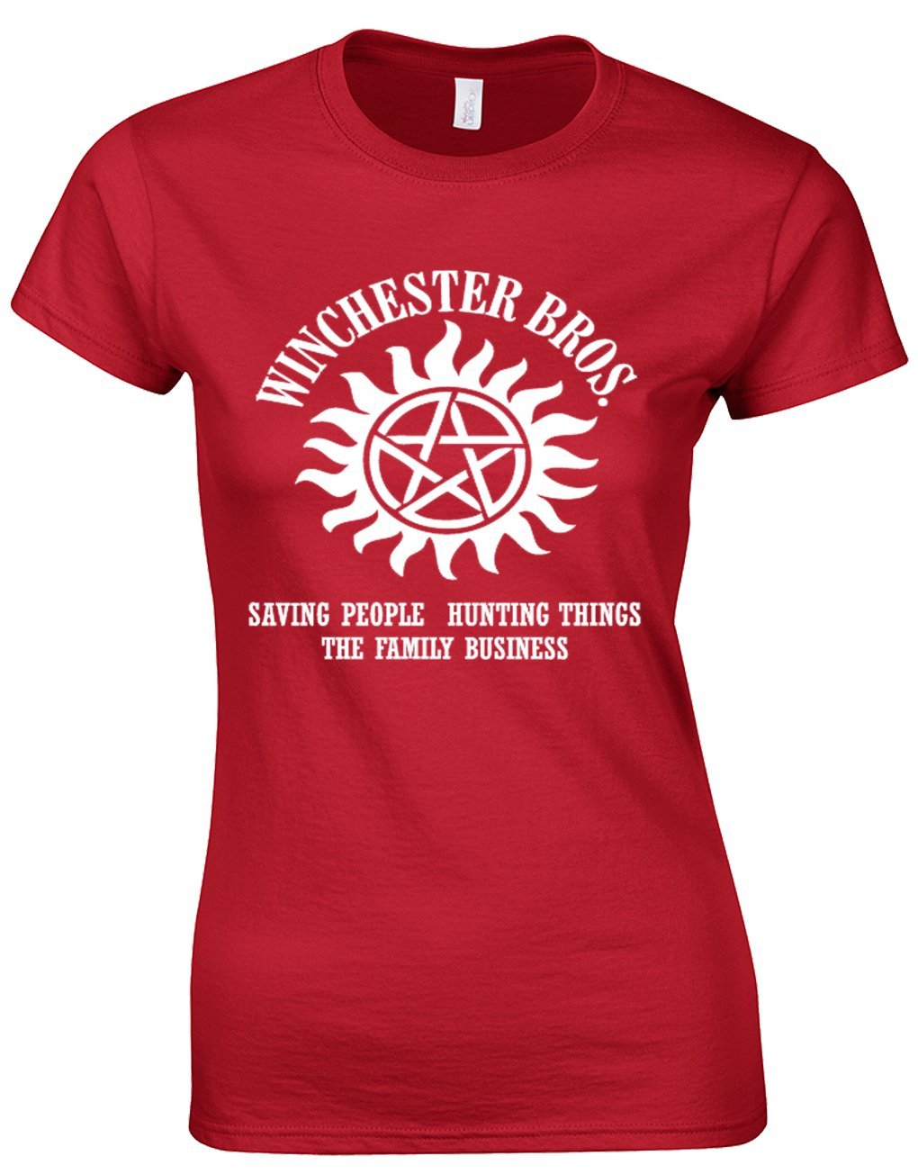 Crown Designs Women's Red Winchester Brothers Horror Teen Fiction Tv Show Inspi Gift For & Teenagers Fitted T-Shirts Tops - /Xl - 12/14
