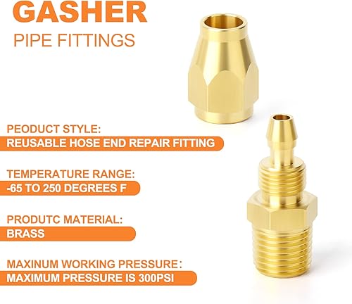 Miniatura 3 de GASHER 5 accesorios de repuesto neumáticos de latón accesorios de reparación de extremo de manguera reutilizables de 14 pulgadas manguera de