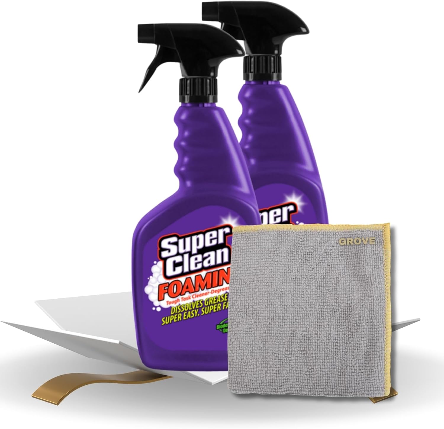 Super Clean Citrus Scent Foaming Cleaner and Degreaser Spray 32 oz Bundle with Microfiber Cloth – Heavy Duty Degreaser for Kitchen, Oil, Grime, and Dirt Removal – (3 Items)