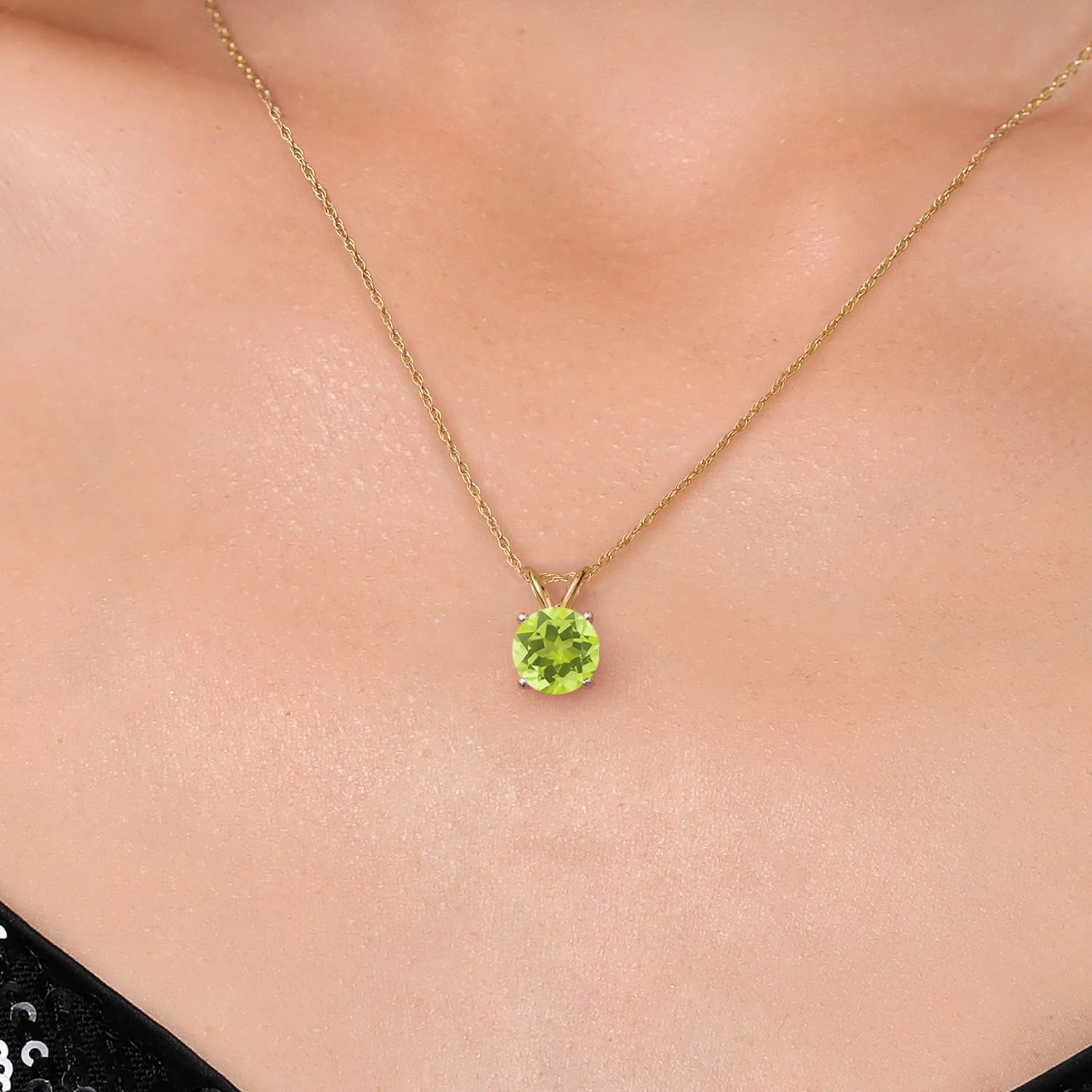 Gem Stone King 14K Yellow Gold Yellow Lemon Quartz Pendant Necklace for Women | 1.20 Cttw | Gemstone Birthstone | Round 7MM | With 18 Inch Chain - Image 3