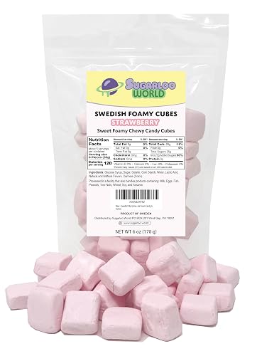 Swedish Marshmallows Foamy Candy Cubes, Strawberry, 6 Ounce | Chewy Cube Swedish Foam Candy,