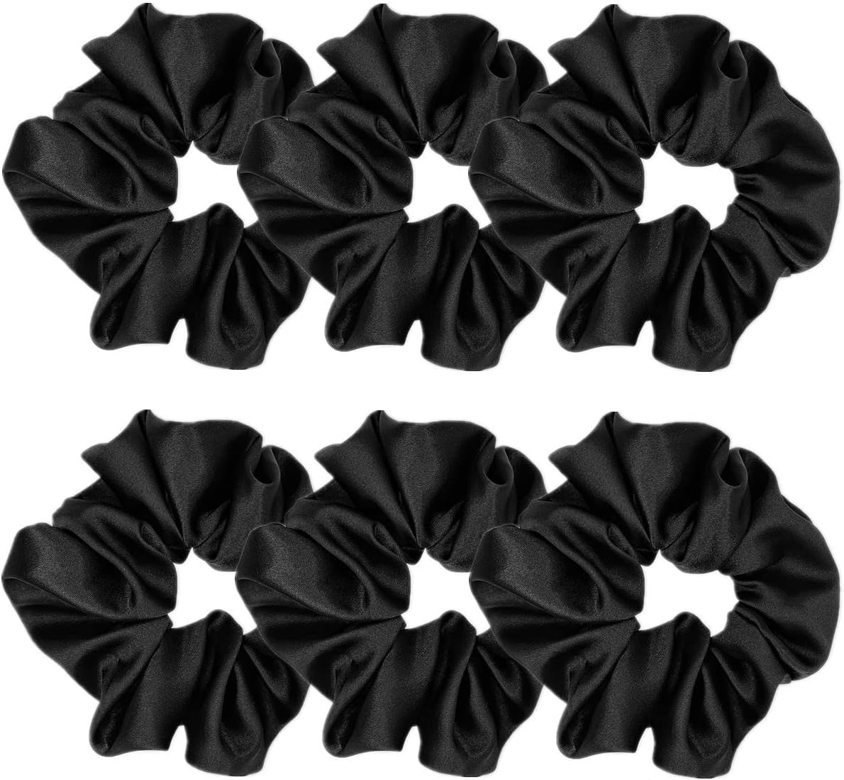 Sufermoe 6 Pcs Silk Scrunchies, Soft Hair Ties, Fashion Hair Bands, Bow Ropes, Elastic Ponytail Holders, Hair Accessories for Women and Girls (4.3 inch, Black)