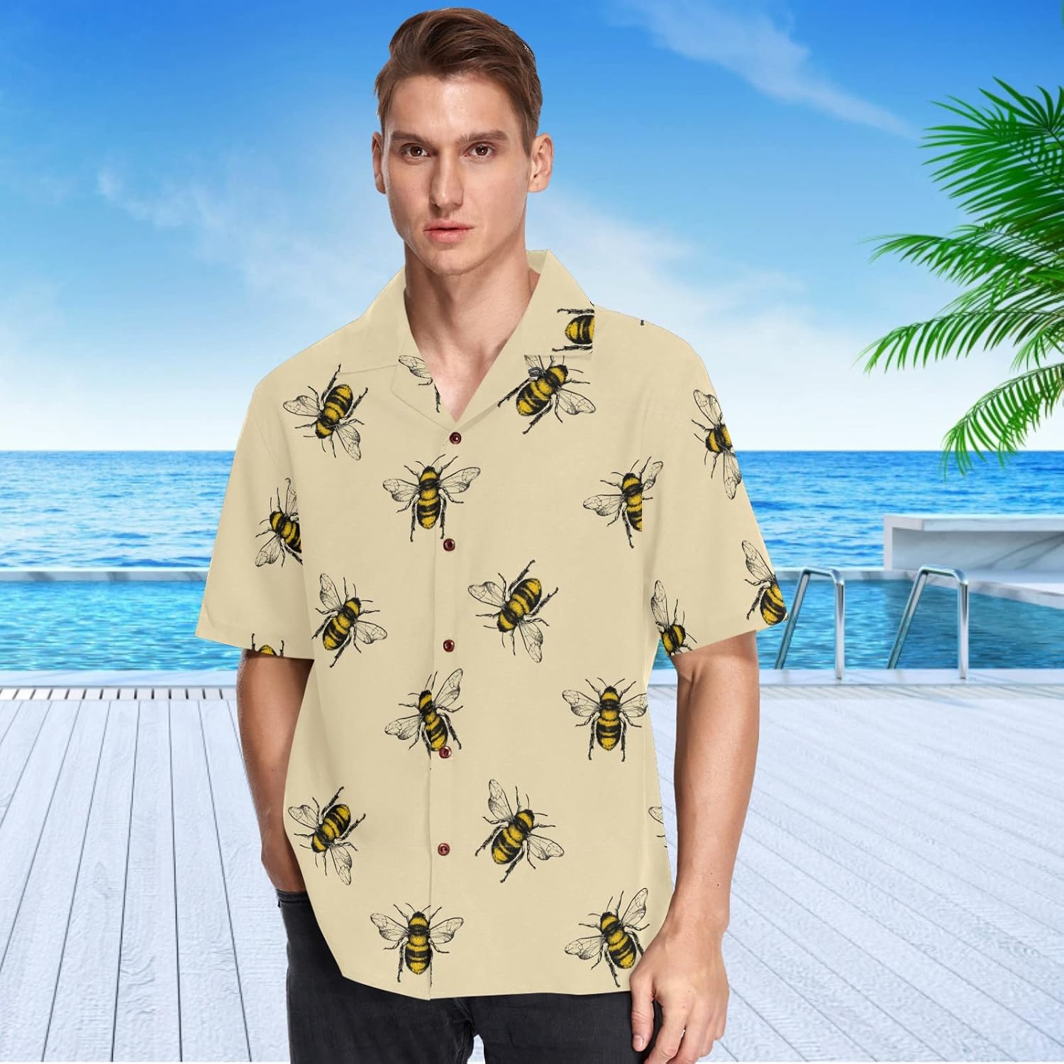 visesunny Summer Men's Hawaiian Shirts Casual Button Down Short Sleeve Shirts Shorts Beach Tropical Hawaii Suits